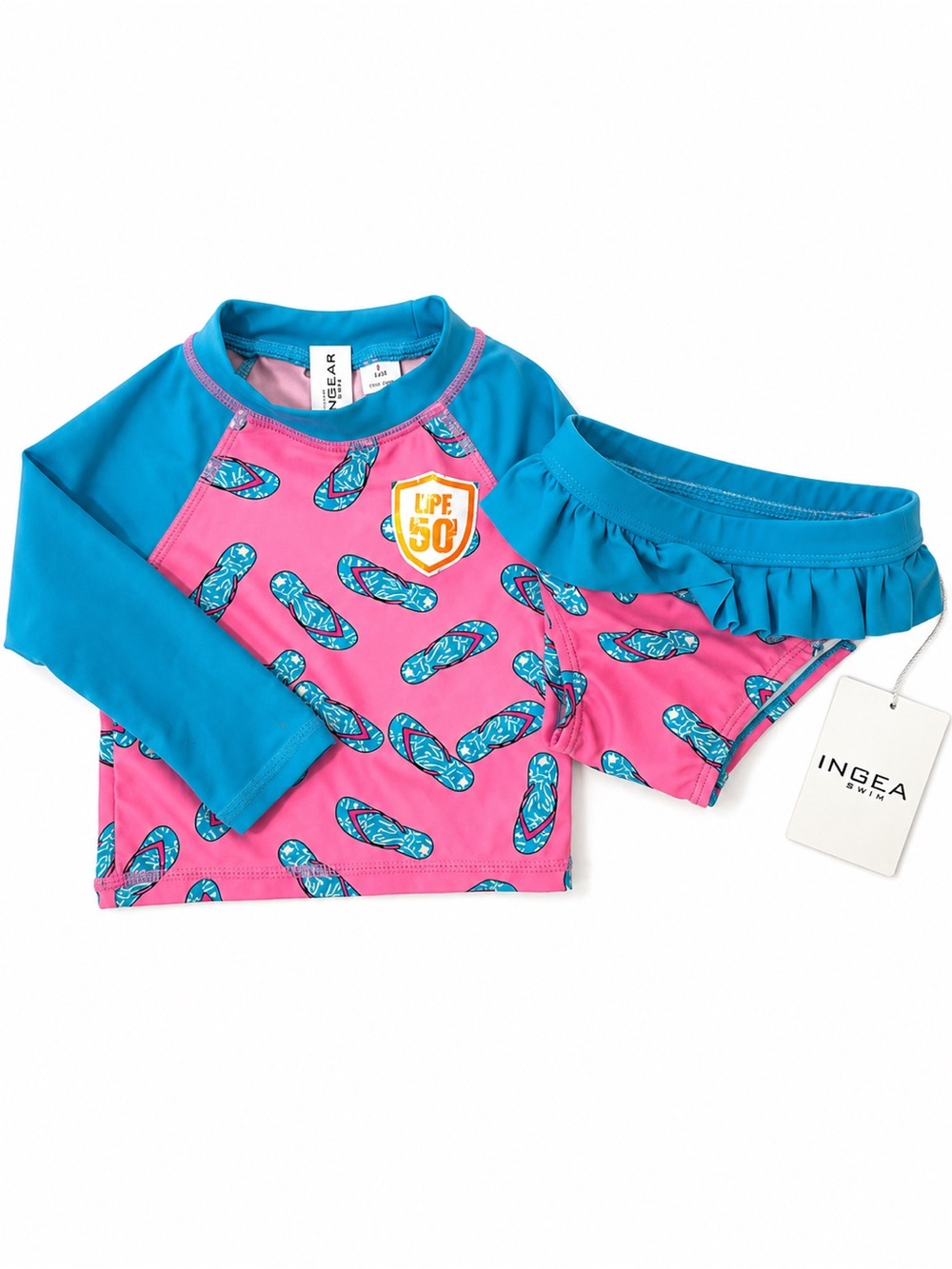 Ingear Pink & Blue Flip-Flop Rash Guard Swim Set